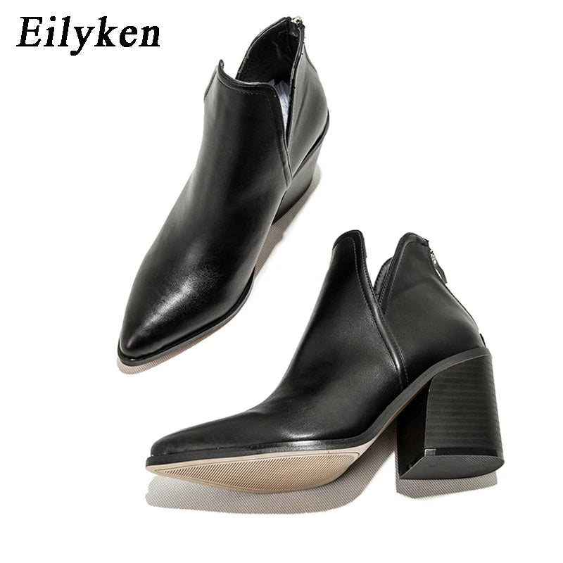 EilyKen Autumn/Winter Western Cowboy Ankle Boots for Women, Snake Print Cowgirl Booties, High Heel Cossacks.