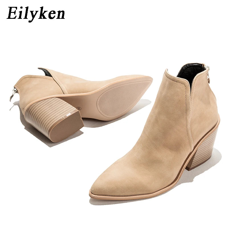 EilyKen Autumn/Winter Western Cowboy Ankle Boots for Women, Snake Print Cowgirl Booties, High Heel Cossacks.
