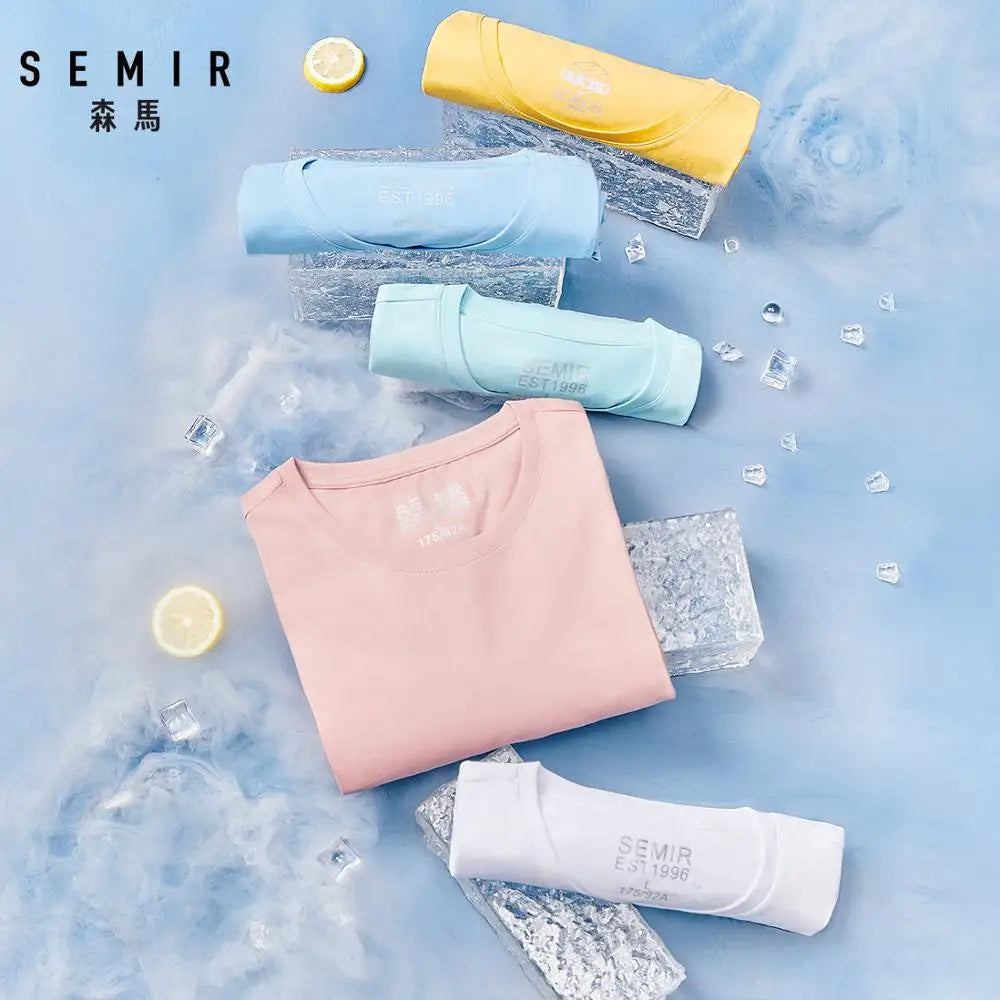 Semir Summer Cotton T Shirts Men 2024 Simple O Neck Stretch Solid New Tops Clothing Casual Tshirt Man Streetwear Cool Tee Shirts