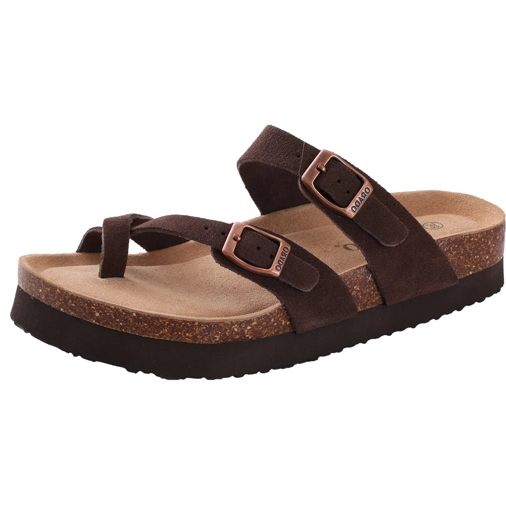 Comwarm Cork Footbed Clogs, Leather Mules with Arch Support, Comfortable Indoor/Outdoor Flat Slides for Women & Men.