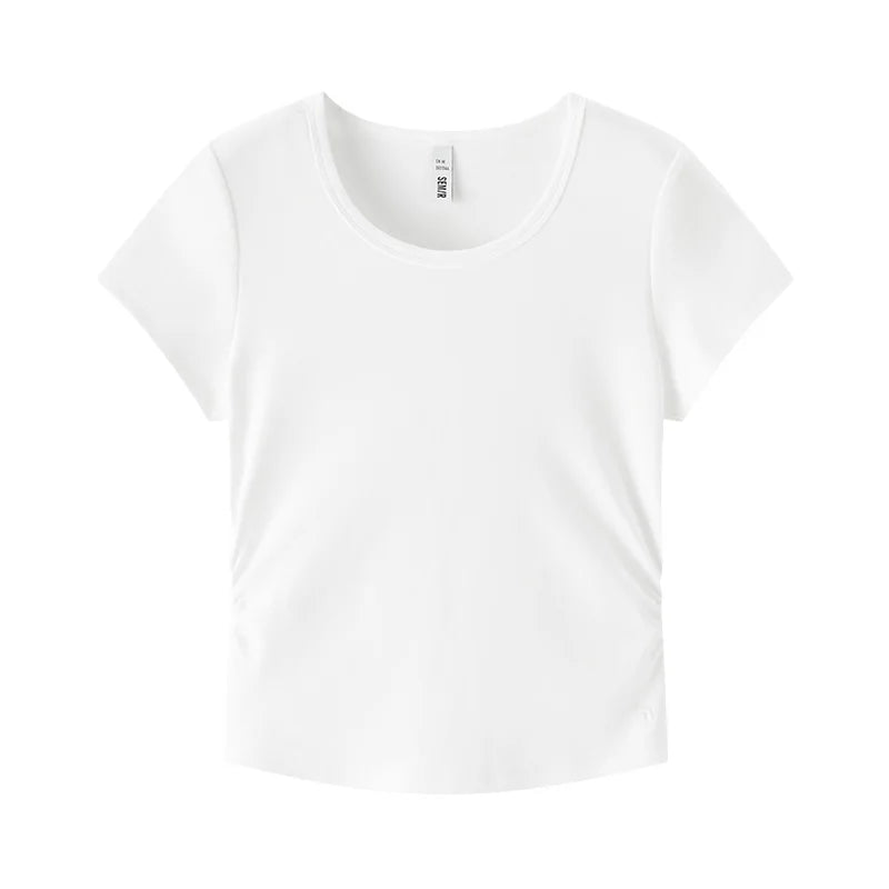Semir Short Sleeve T-Shirt Women Cropped Slim Fit Shoulder Fit Design 2025 New Summer Embroidered Top Versatile for Chic Outfits