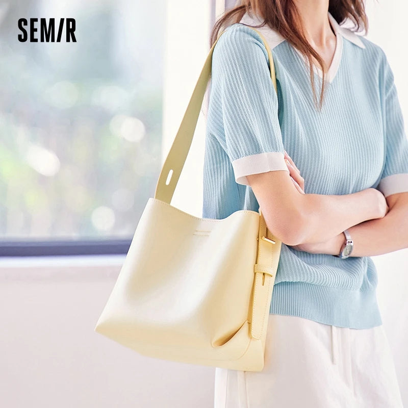 Semir Bucket Bag Women New Women Shoulder Bag Soft Leather Bag Popular Satchel Bag Commuter Christmas Bag