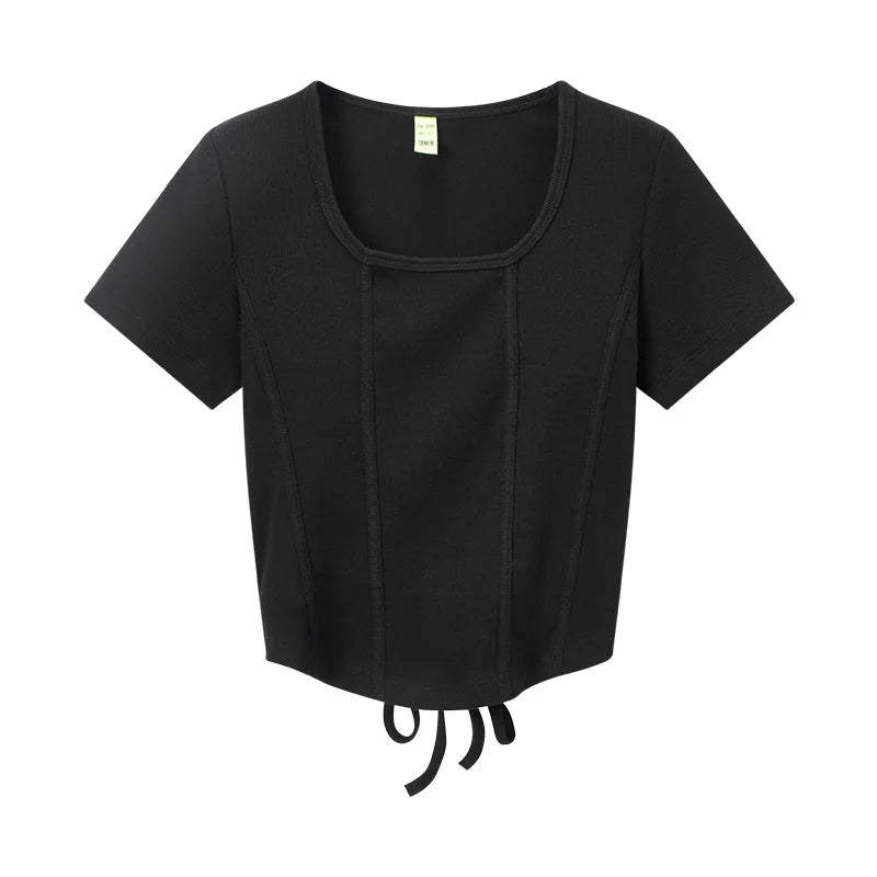 Semir Short Sleeve T Shirt Women Short Tight Knit Sexy 2023 Summer New Solid Fishbone Tops For Woman