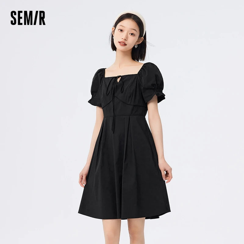 Semir Dress Women Solid Color Feel Versatile 2025 Summer New Fashion Square Neck Short Dress Women'S Elegant