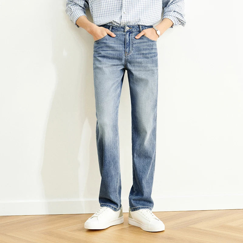 Semir Jeans Men Straight-Leg Retro Distressed 2025 New Summer Pants Cool Feeling Long Pants for Everyday and Trendy Outfits