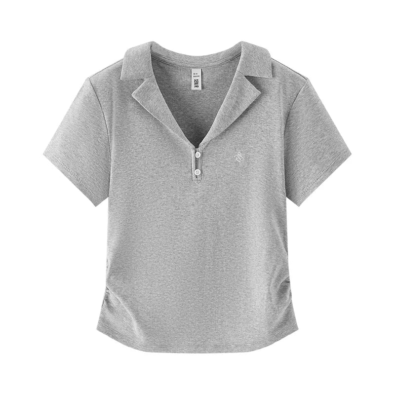 Semir Polo Shirt Women Cropped Blazer Collar 2025 New Summer Embroidered Cool Feeling Slim Fit Top Slimming for Chic Outfits