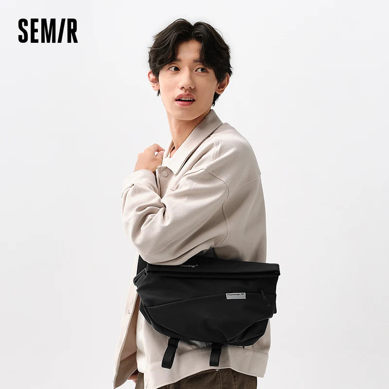 Semir Crossbody Bag Men Textured Chest Bag 2024 New Fashion Letter Print Large Capacity Backpack