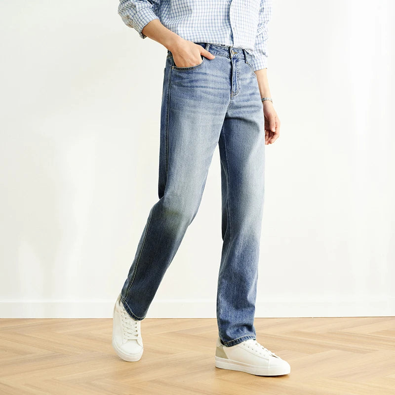 Semir Jeans Men Straight-Leg Retro Distressed 2025 New Summer Pants Cool Feeling Long Pants for Everyday and Trendy Outfits