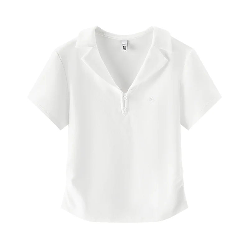 Semir Polo Shirt Women Cropped Blazer Collar 2025 New Summer Embroidered Cool Feeling Slim Fit Top Slimming for Chic Outfits