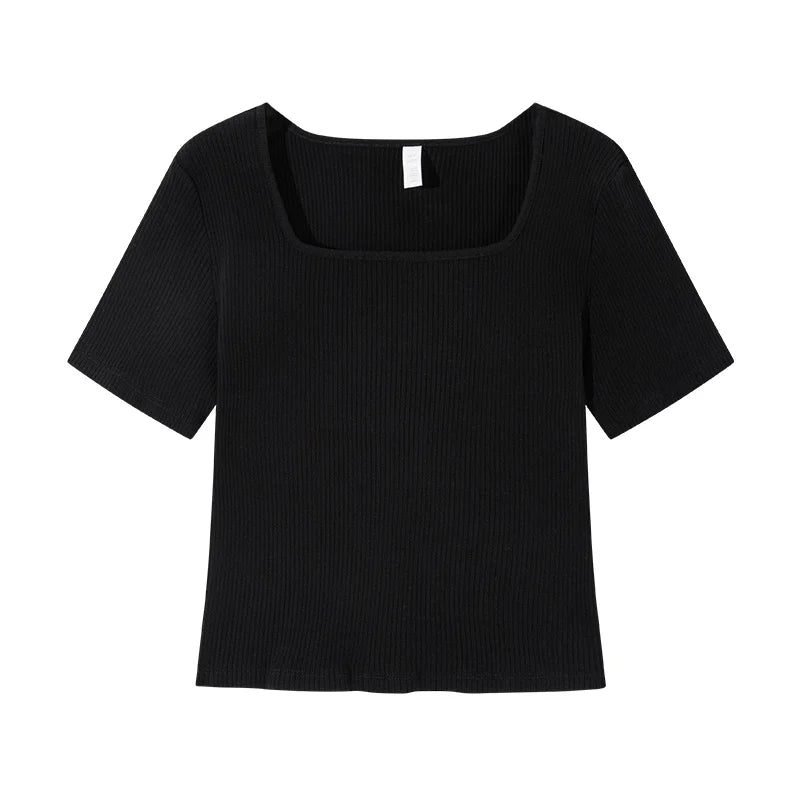 Semir Short-Sleeved T-Shirt Women 2024 Short Square Collar Summer New Tee shirts Tight Striped Shirt Temperament T-Shirt Women