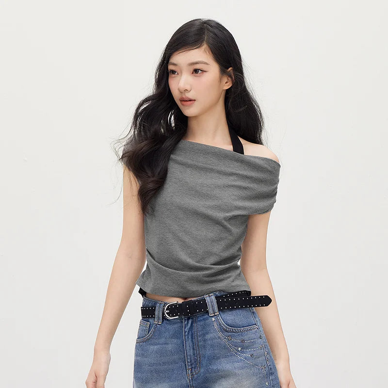Semir Women Tshirt Halter Neck Fake Two-Piece