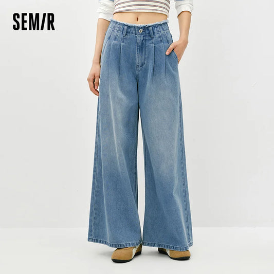 Semir Women Raw Hem High Waist Wide Leg Jeans