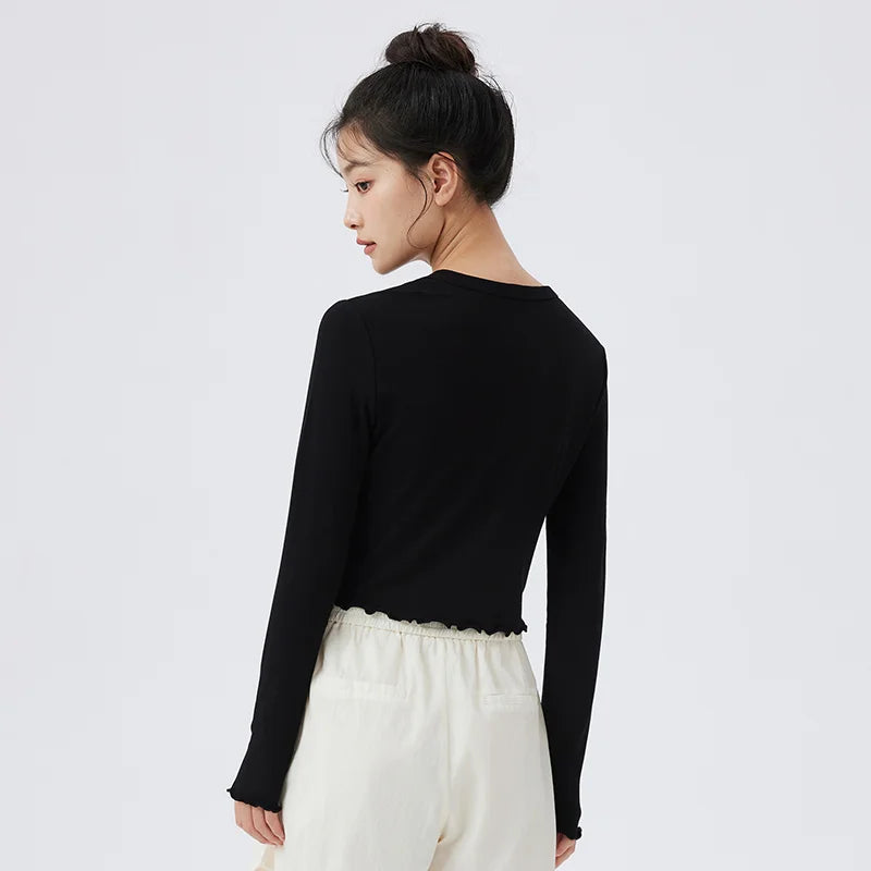 Semir T Shirt Women Knitting Bottom T Shirt Comfortable Underwear Home Pajamas Love Hollow-Out Long Sleeve Top