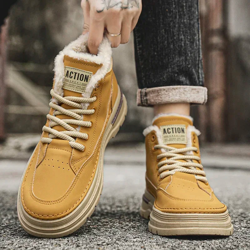 Men's Cotton Boots Autumn and Winter New Warm Plush Outdoor Shoes Casual Snow Boots Non-slip Soft-sole Ankle Boots Cotton Shoe