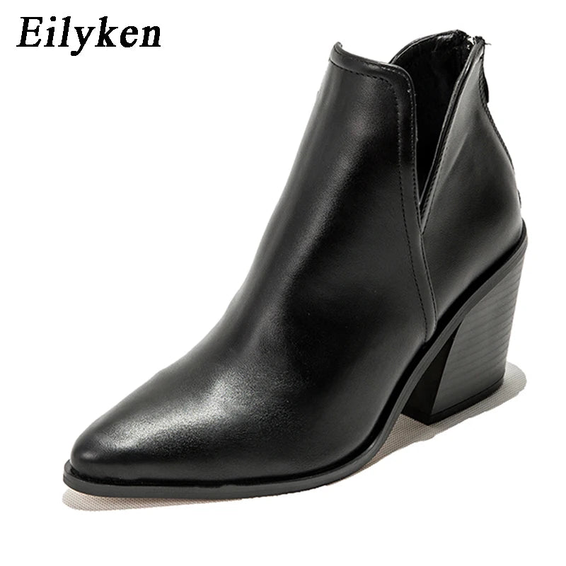 EilyKen Autumn/Winter Western Cowboy Ankle Boots for Women, Snake Print Cowgirl Booties, High Heel Cossacks.