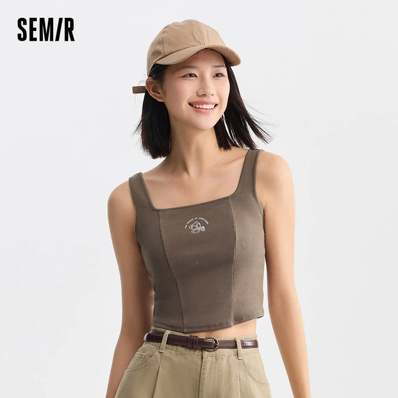 Semir Vest Women Short-Length With Square Neckline Cute Print 2024 Summer New Slim-Fit Corset Top Sassy