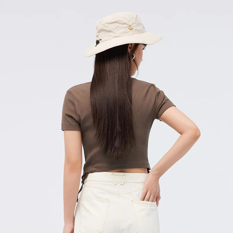 Semir Short Sleeve T Shirt Women Short Tight Knit Sexy 2023 Summer New Solid Fishbone Tops For Woman