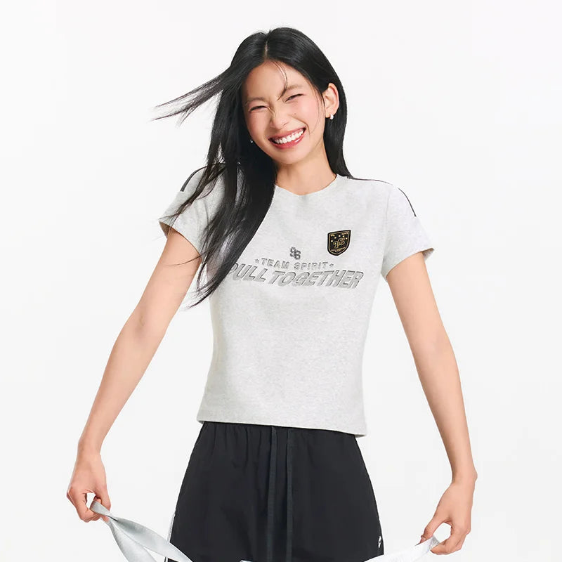 Semir Short Sleeve T-Shirt Women Short Style Slim Fit with Letters 2025 New Summer Style Regular Shoulder Top in a Sporty Style
