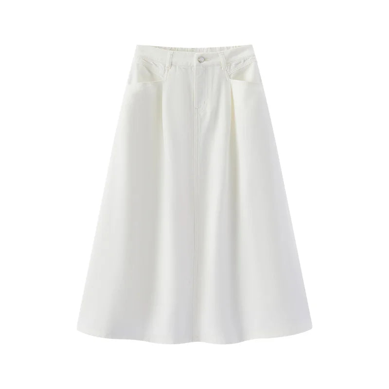 Semir Women Denim Skirt A-Line Pleated Slim