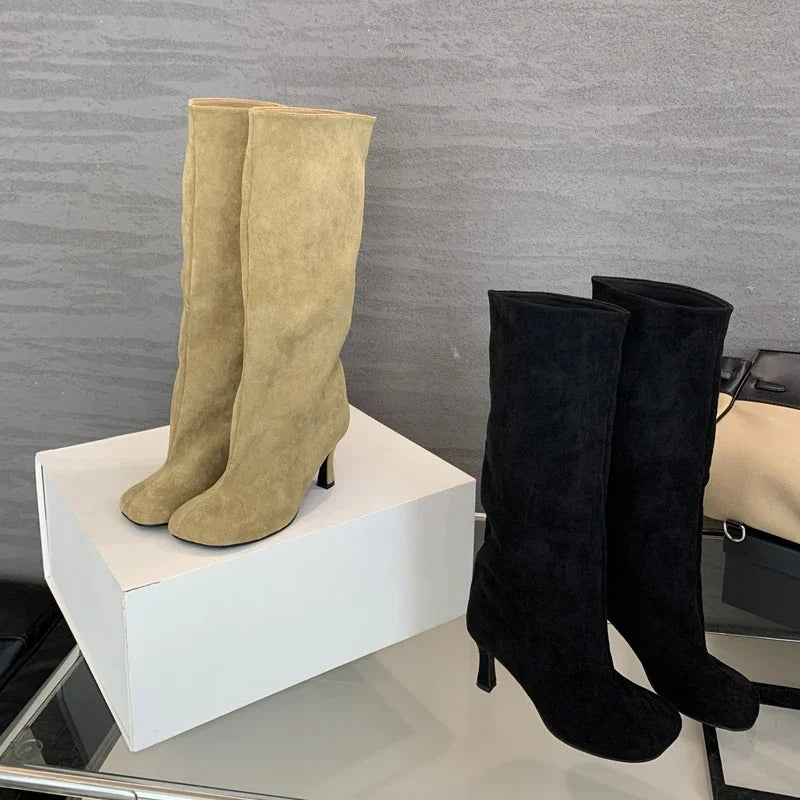 Eilyken Winter Street Style Round Toe Knee-High Women Boots Punk Thin High Heels Shoes Female Long Booties Zapatos De Mujer
