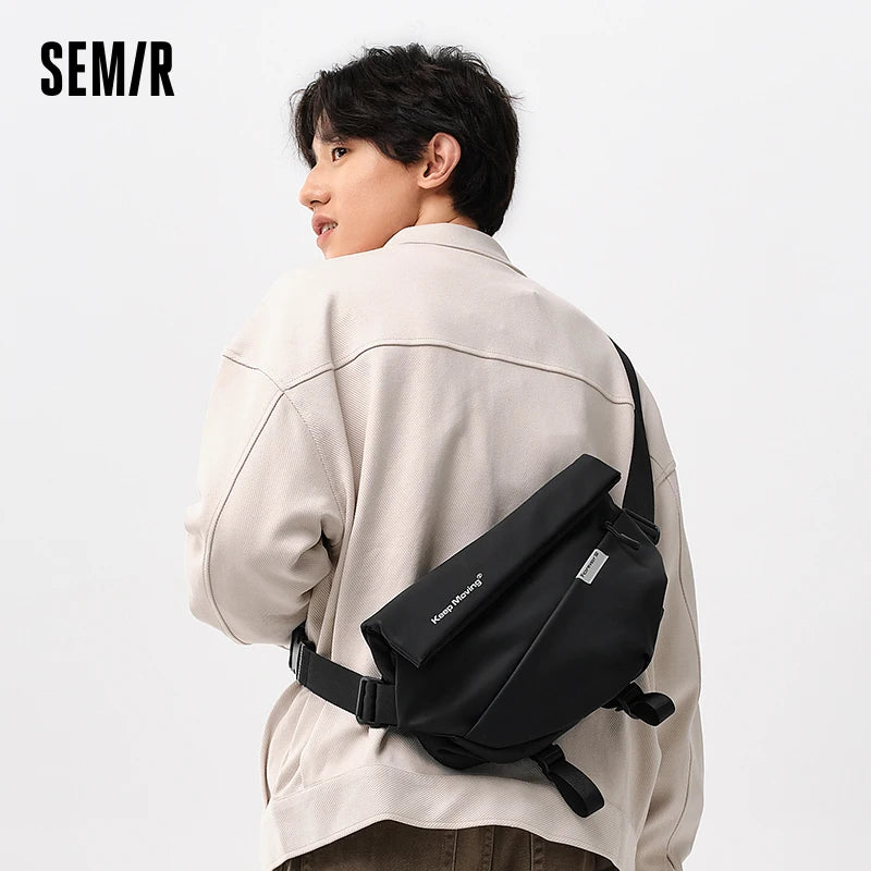 Semir Crossbody Bag Men Textured Chest Bag 2024 New Fashion Letter Print Large Capacity Backpack