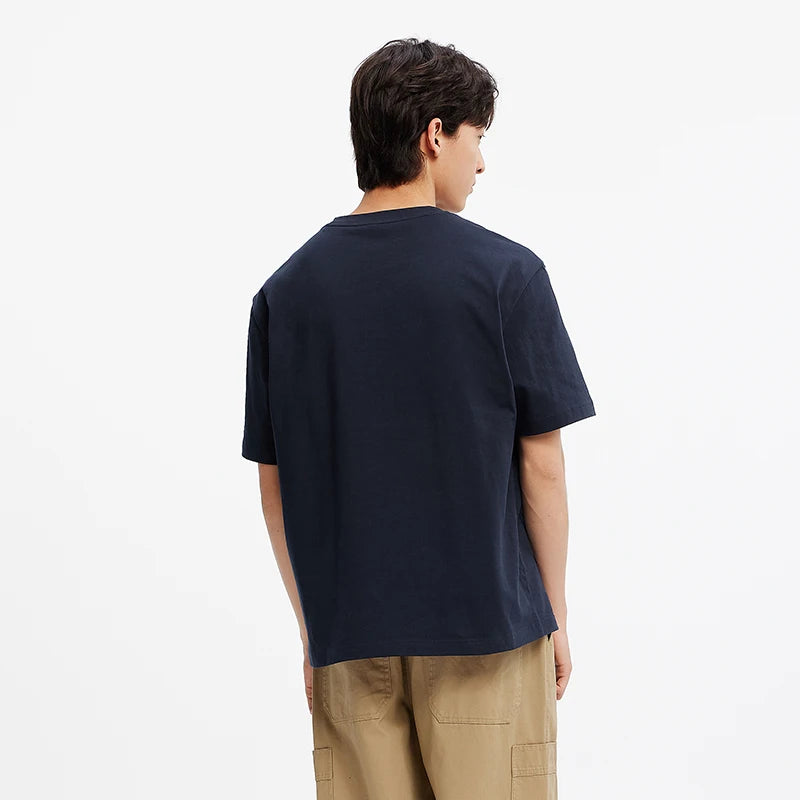 Semir Short Sleeve T-Shirt Men Cotton White T-Shirt Base Layer 2025 New Summer Pocket Embroidered Knit Top for Relaxed Outfits