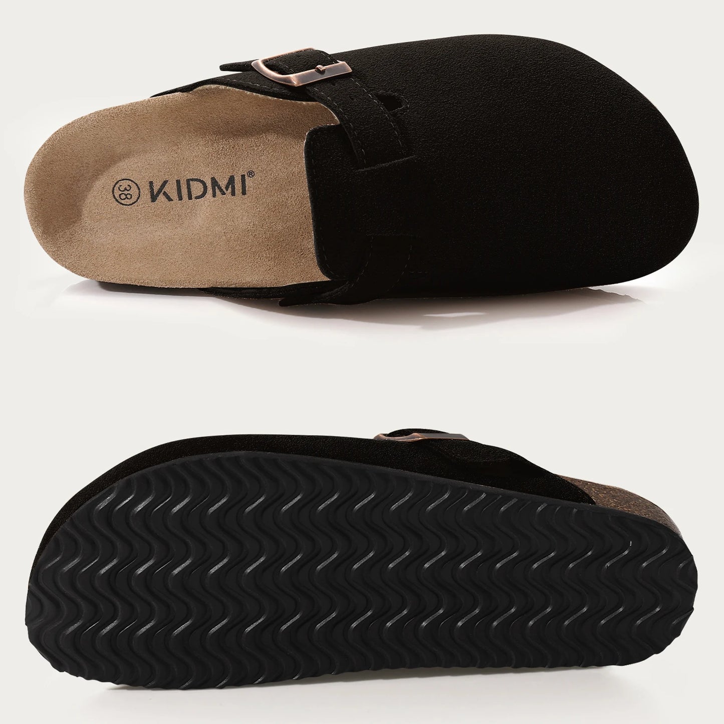 Comwarm Cork Footbed Clogs, Leather Mules with Arch Support, Comfortable Indoor/Outdoor Flat Slides for Women & Men.