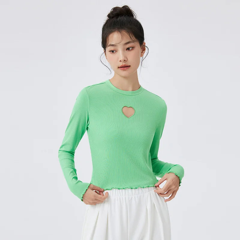 Semir T Shirt Women Knitting Bottom T Shirt Comfortable Underwear Home Pajamas Love Hollow-Out Long Sleeve Top