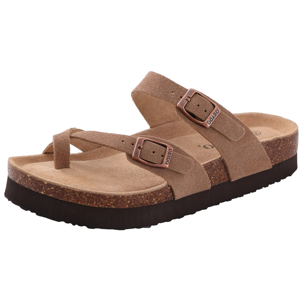 Comwarm Cork Footbed Clogs, Leather Mules with Arch Support, Comfortable Indoor/Outdoor Flat Slides for Women & Men.