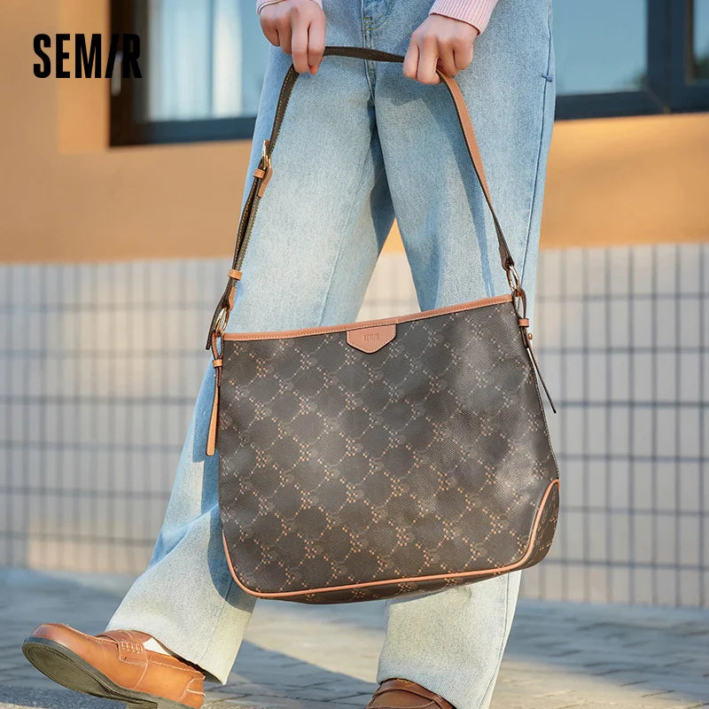 Semir Tote Bag Women 2025 New Style Vintage Monogram Crossbody Bag Popular Shoulder Bag Large-capacity Shopping Bag