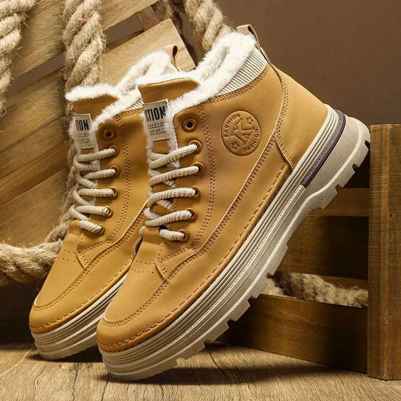 Men's Cotton Boots Autumn and Winter New Warm Plush Outdoor Shoes Casual Snow Boots Non-slip Soft-sole Ankle Boots Cotton Shoe