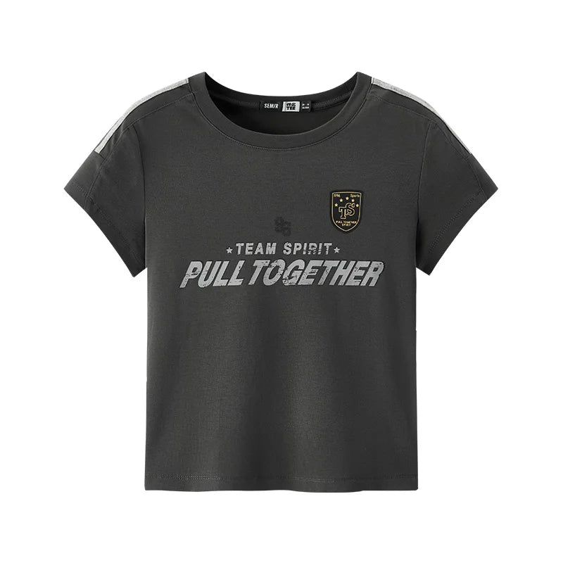 Semir Short Sleeve T-Shirt Women Short Style Slim Fit with Letters 2025 New Summer Style Regular Shoulder Top in a Sporty Style