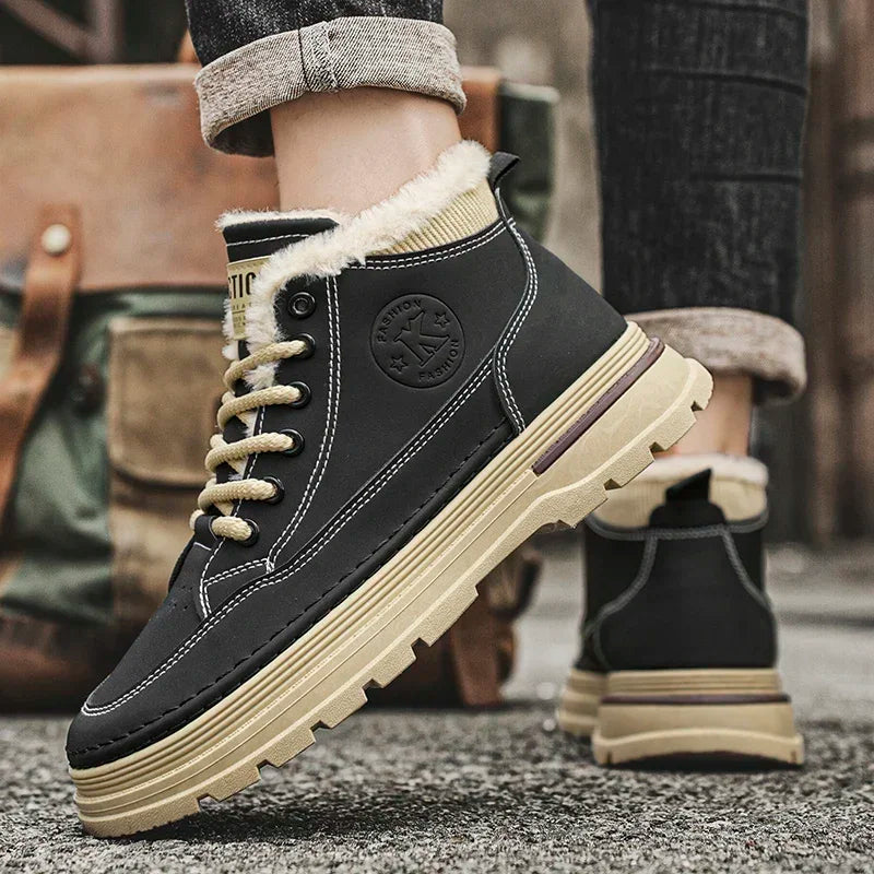 Men's Cotton Boots Autumn and Winter New Warm Plush Outdoor Shoes Casual Snow Boots Non-slip Soft-sole Ankle Boots Cotton Shoe