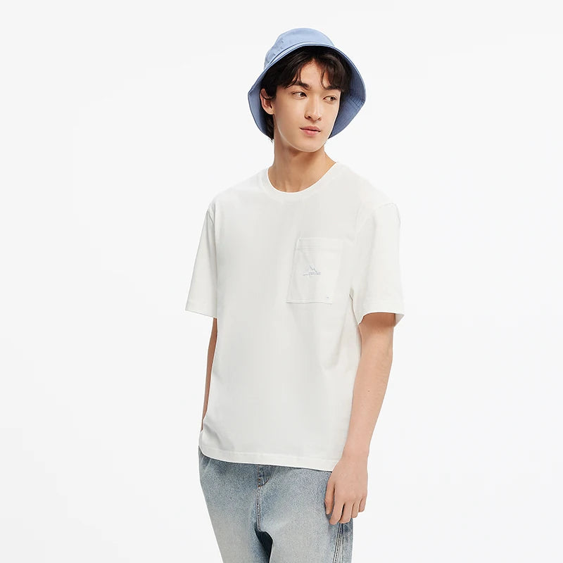 Semir Short Sleeve T-Shirt Men Cotton White T-Shirt Base Layer 2025 New Summer Pocket Embroidered Knit Top for Relaxed Outfits