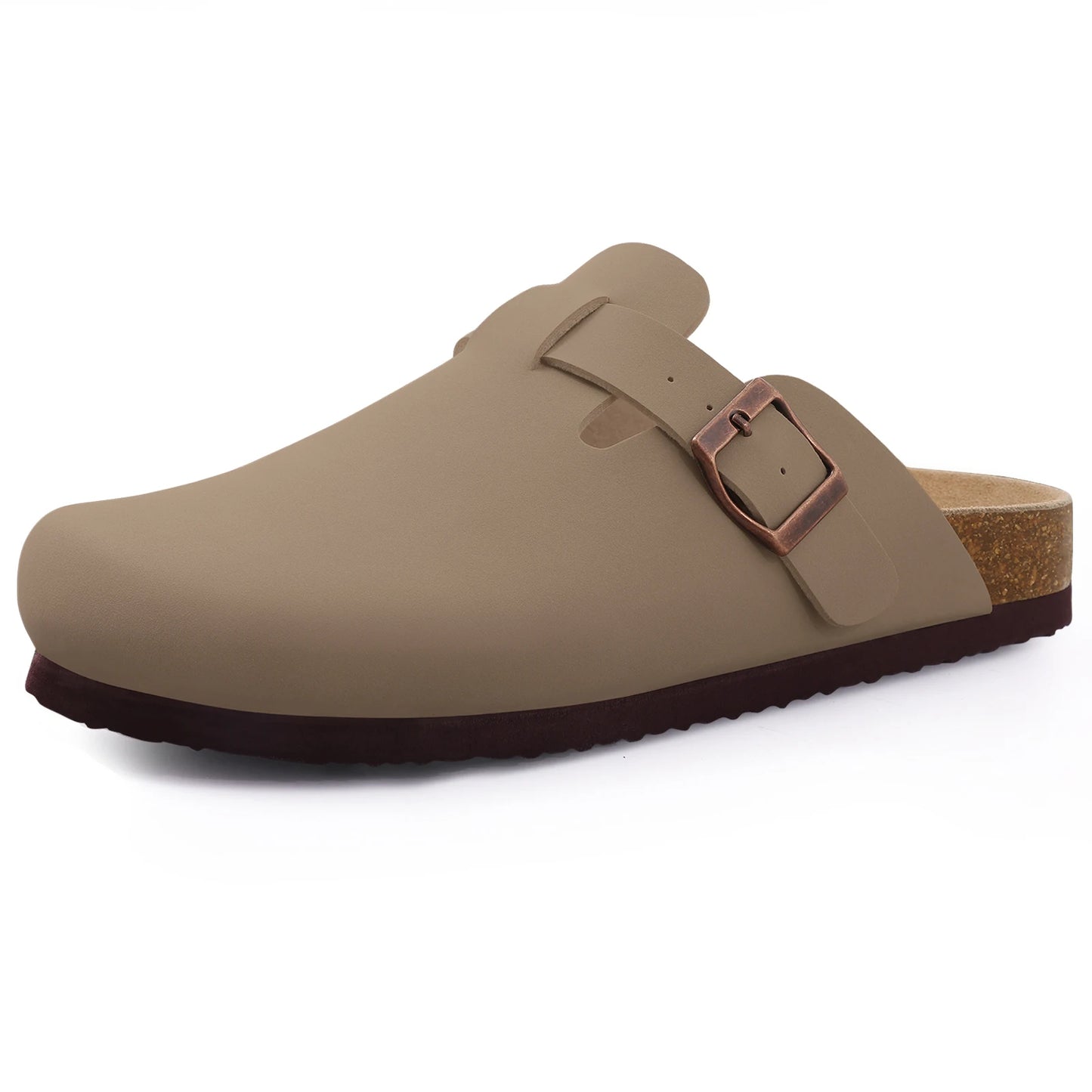Comwarm Cork Footbed Clogs, Leather Mules with Arch Support, Comfortable Indoor/Outdoor Flat Slides for Women & Men.