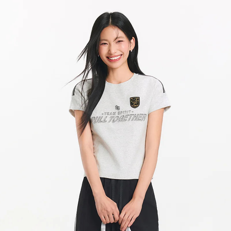 Semir Short Sleeve T-Shirt Women Short Style Slim Fit with Letters 2025 New Summer Style Regular Shoulder Top in a Sporty Style