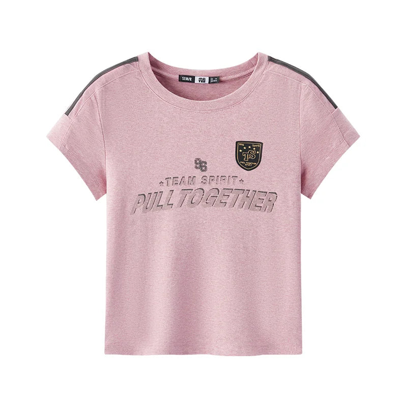 Semir Short Sleeve T-Shirt Women Short Style Slim Fit with Letters 2025 New Summer Style Regular Shoulder Top in a Sporty Style