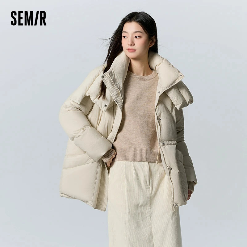 Semir Down Jacket Women Medium Length Loose 2023 New Textured Warm Winter Wear