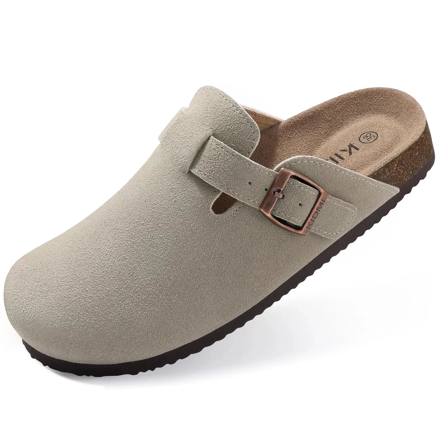 Comwarm Cork Footbed Clogs, Leather Mules with Arch Support, Comfortable Indoor/Outdoor Flat Slides for Women & Men.