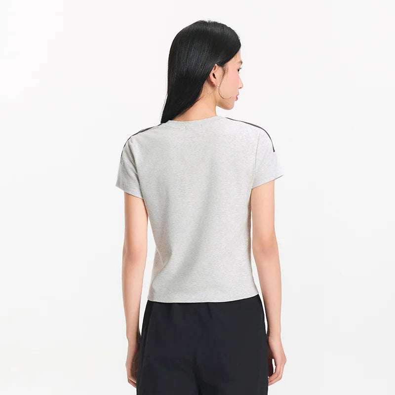 Semir Short Sleeve T-Shirt Women Short Style Slim Fit with Letters 2025 New Summer Style Regular Shoulder Top in a Sporty Style