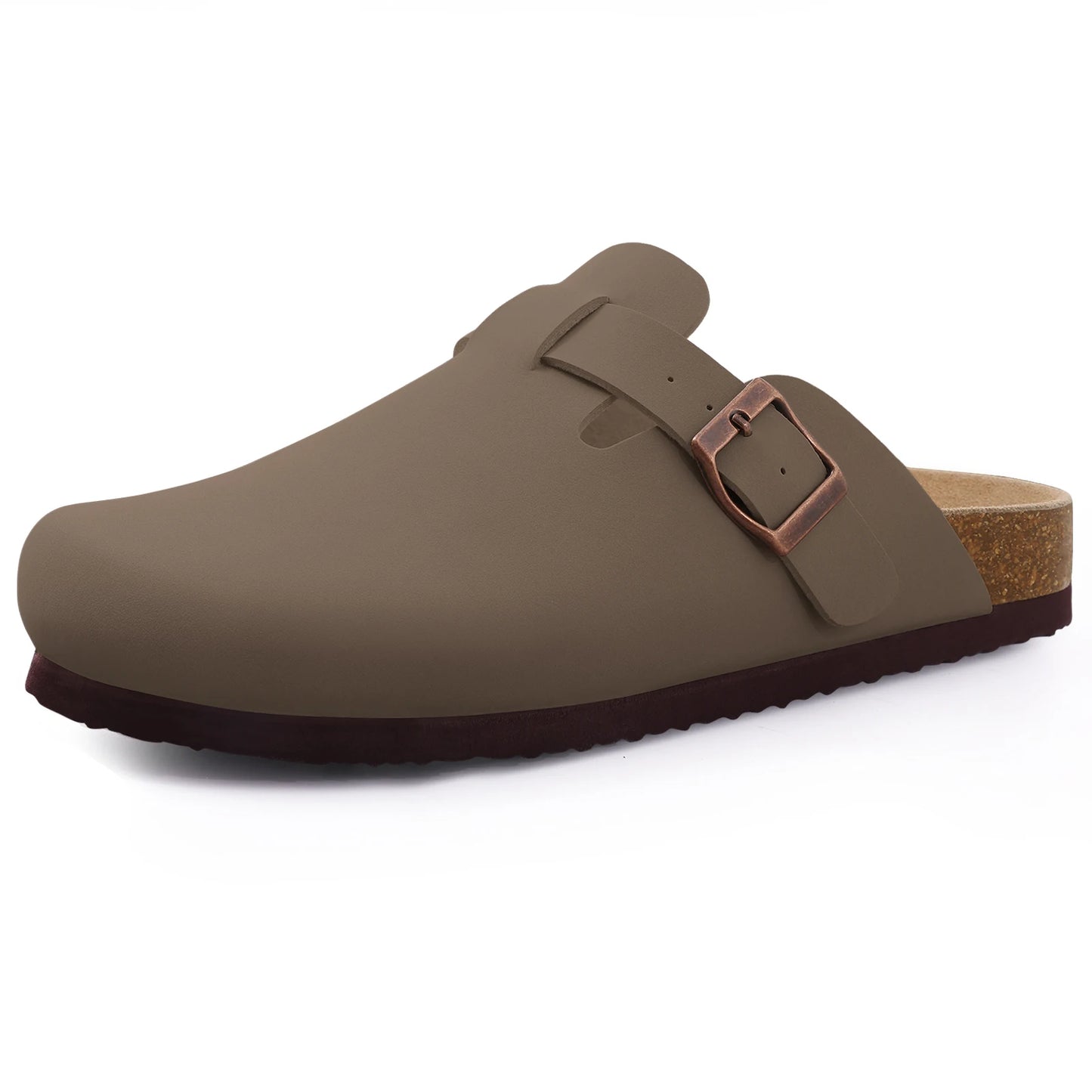 Comwarm Cork Footbed Clogs, Leather Mules with Arch Support, Comfortable Indoor/Outdoor Flat Slides for Women & Men.