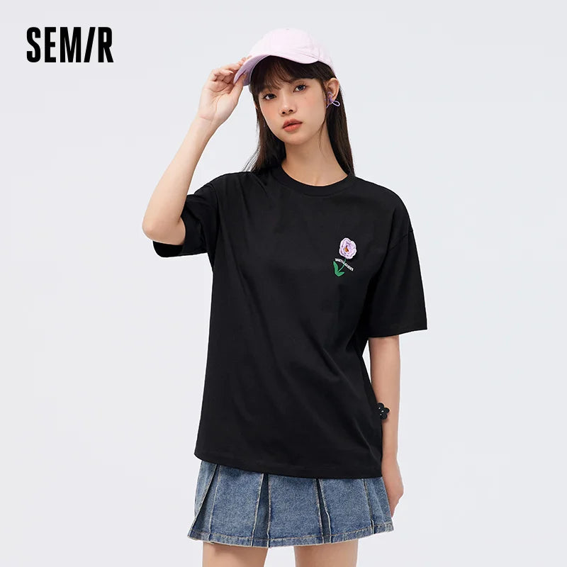 Semir Short Sleeve T-Shirt Women Mid-long Style Moisture-wicking and Quick-dry 2025 New Style Summer Outfit Gentle Pink Top