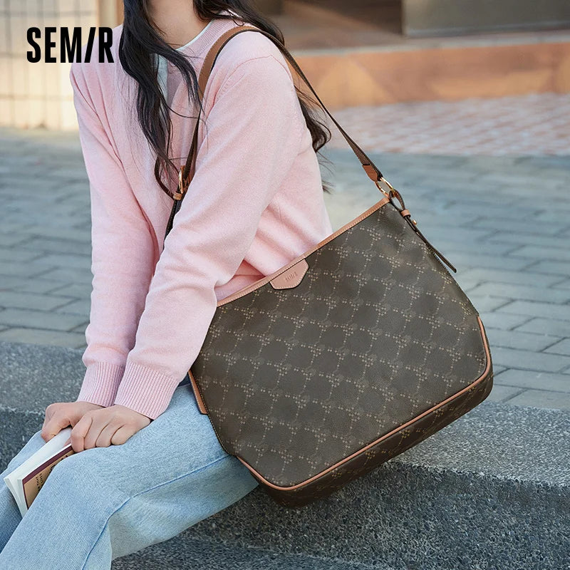 Semir Tote Bag Women 2025 New Style Vintage Monogram Crossbody Bag Popular Shoulder Bag Large-capacity Shopping Bag