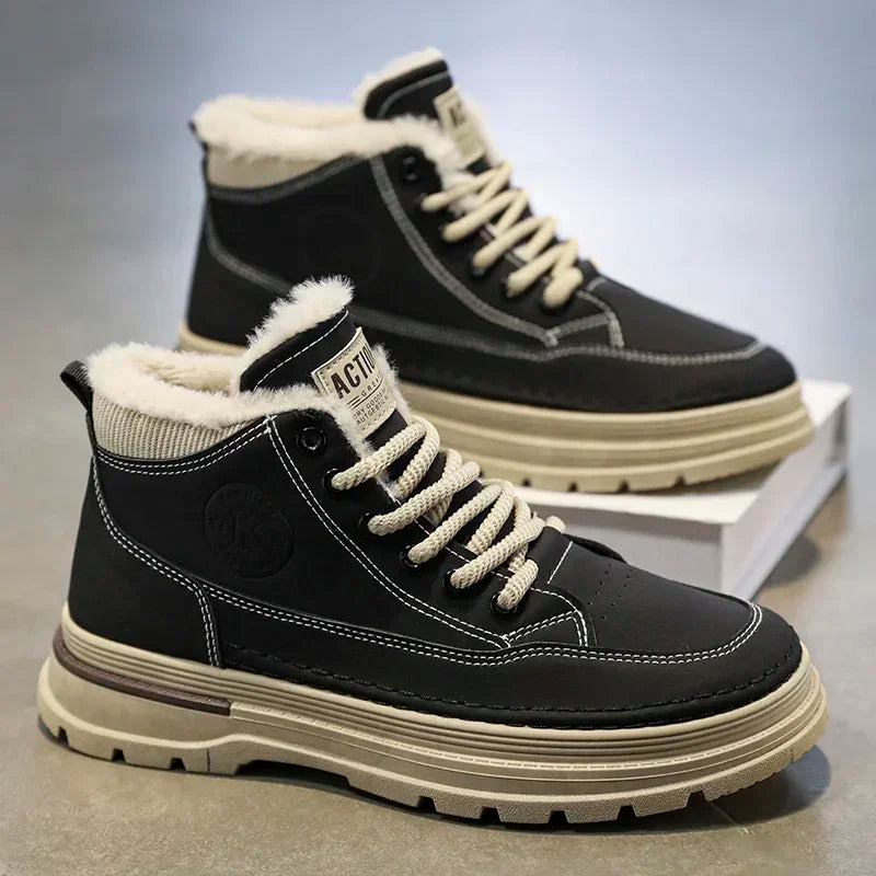 Men's Cotton Boots Autumn and Winter New Warm Plush Outdoor Shoes Casual Snow Boots Non-slip Soft-sole Ankle Boots Cotton Shoe