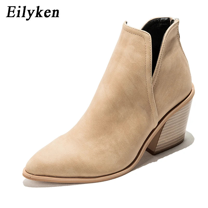 EilyKen Autumn/Winter Western Cowboy Ankle Boots for Women, Snake Print Cowgirl Booties, High Heel Cossacks.