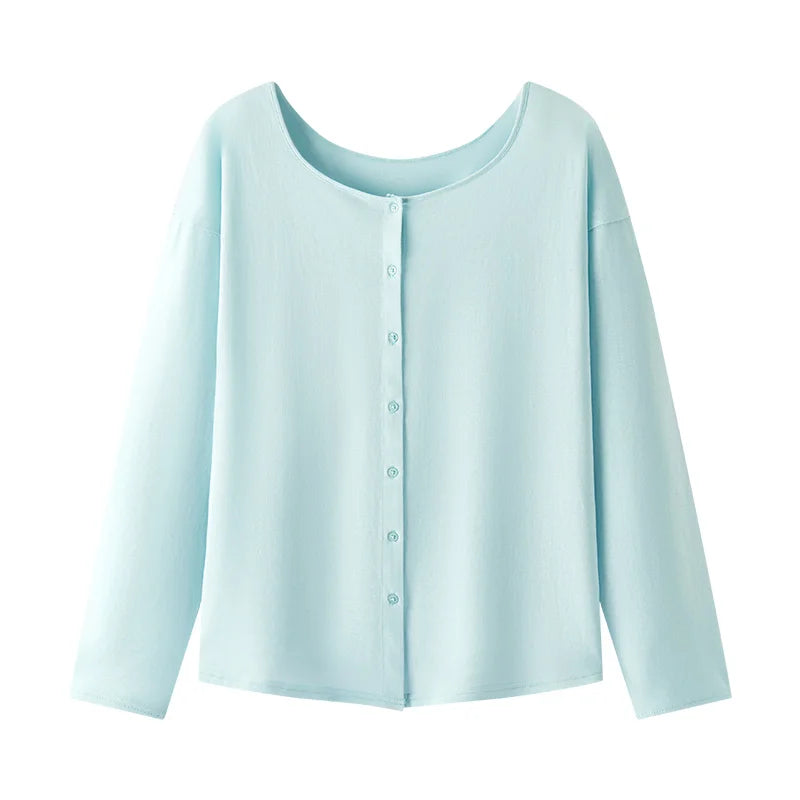 Semir Long Sleeve T-Shirt Women U Neck Solid Color Cardigan Minimalist Elegant 2025 New Summer Loose Top Gentle for Daily Wear