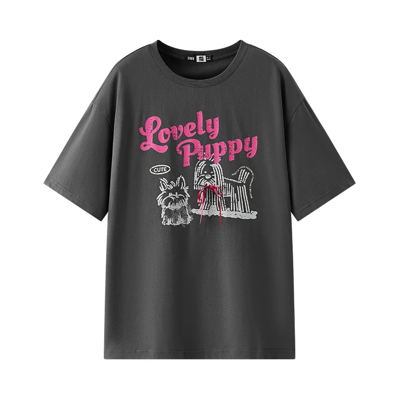 Semir Short Sleeve T-Shirt Women Mid-Length Pattern Cute Retro 2025 New Summer Moisture Wicking Loose Top Niche Style