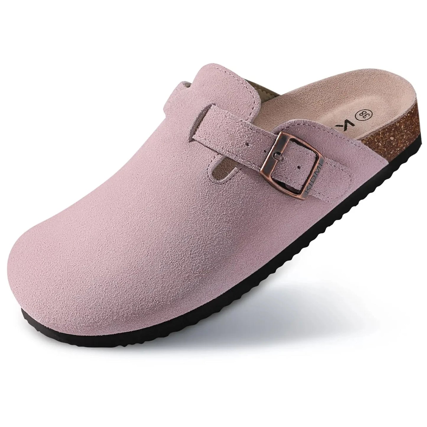 Comwarm Cork Footbed Clogs, Leather Mules with Arch Support, Comfortable Indoor/Outdoor Flat Slides for Women & Men.