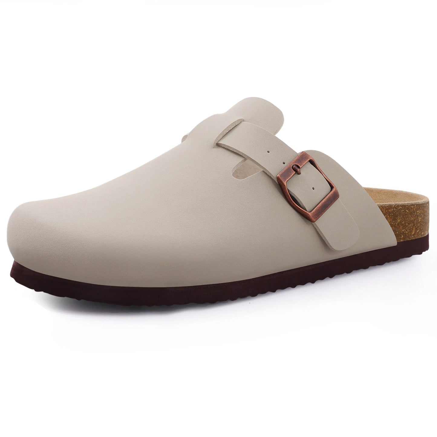 Comwarm Cork Footbed Clogs, Leather Mules with Arch Support, Comfortable Indoor/Outdoor Flat Slides for Women & Men.