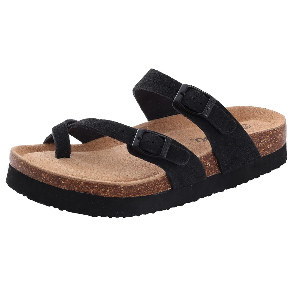 Comwarm Cork Footbed Clogs, Leather Mules with Arch Support, Comfortable Indoor/Outdoor Flat Slides for Women & Men.